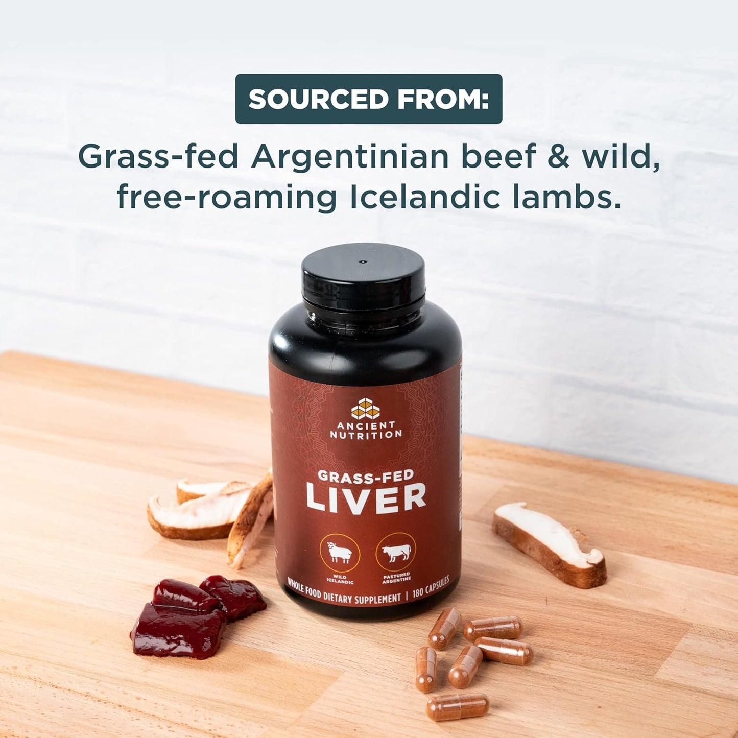 Grass-Fed and Wild Organ Complex Capsules by Ancient Nutrition - Beef & Lamb Liver Supplement for Healthy Blood, Gut, and Liver - 180 Ct