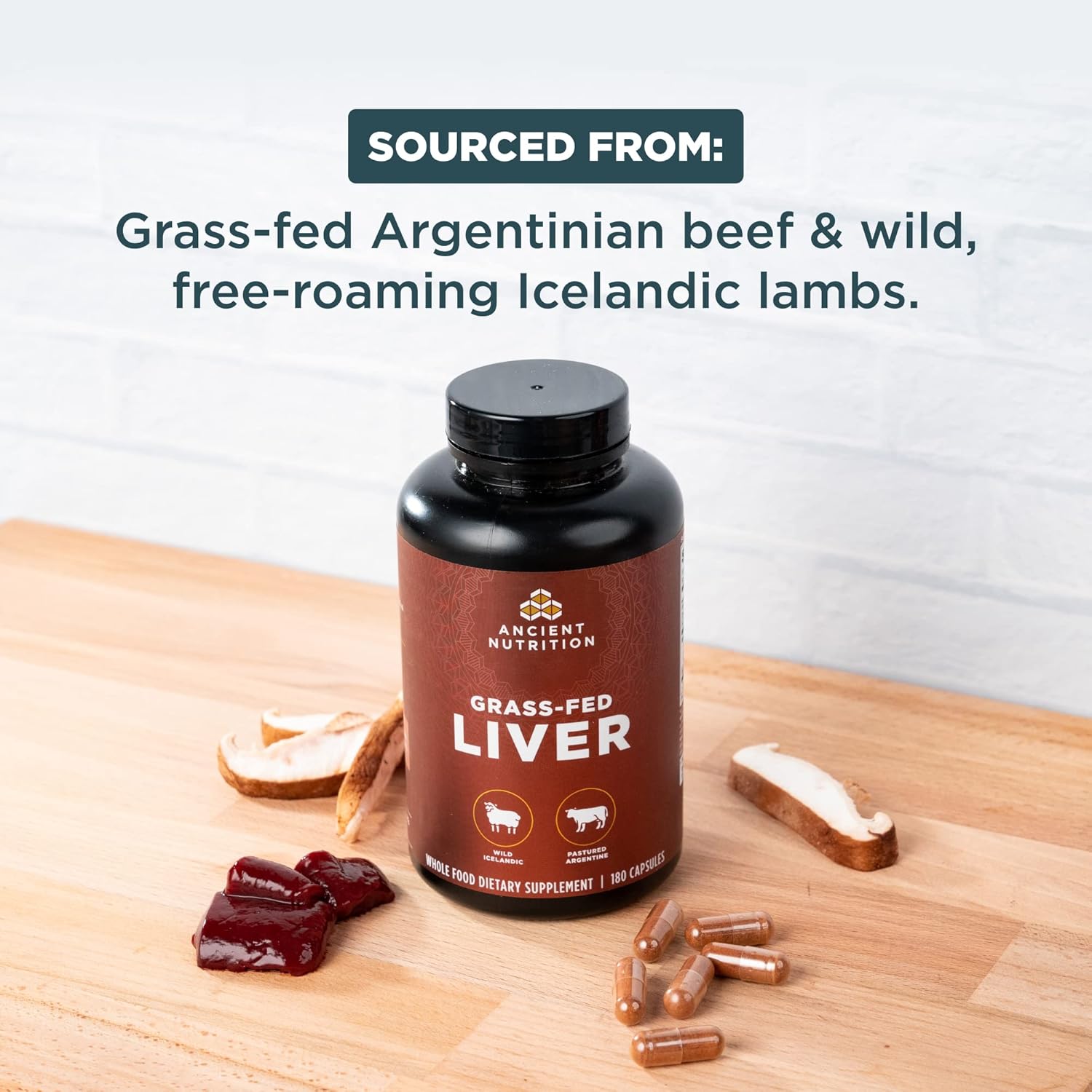Grass-Fed and Wild Organ Complex Capsules by Ancient Nutrition - Beef & Lamb Liver Supplement for Healthy Blood, Gut, and Liver - 180 Ct