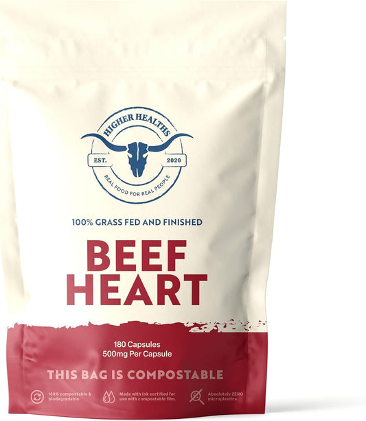 Grass Fed Beef Heart Supplement with CoQ10 - 180 Capsules - Non GMO USDA Certified - Natural Heart Health for Women and Men