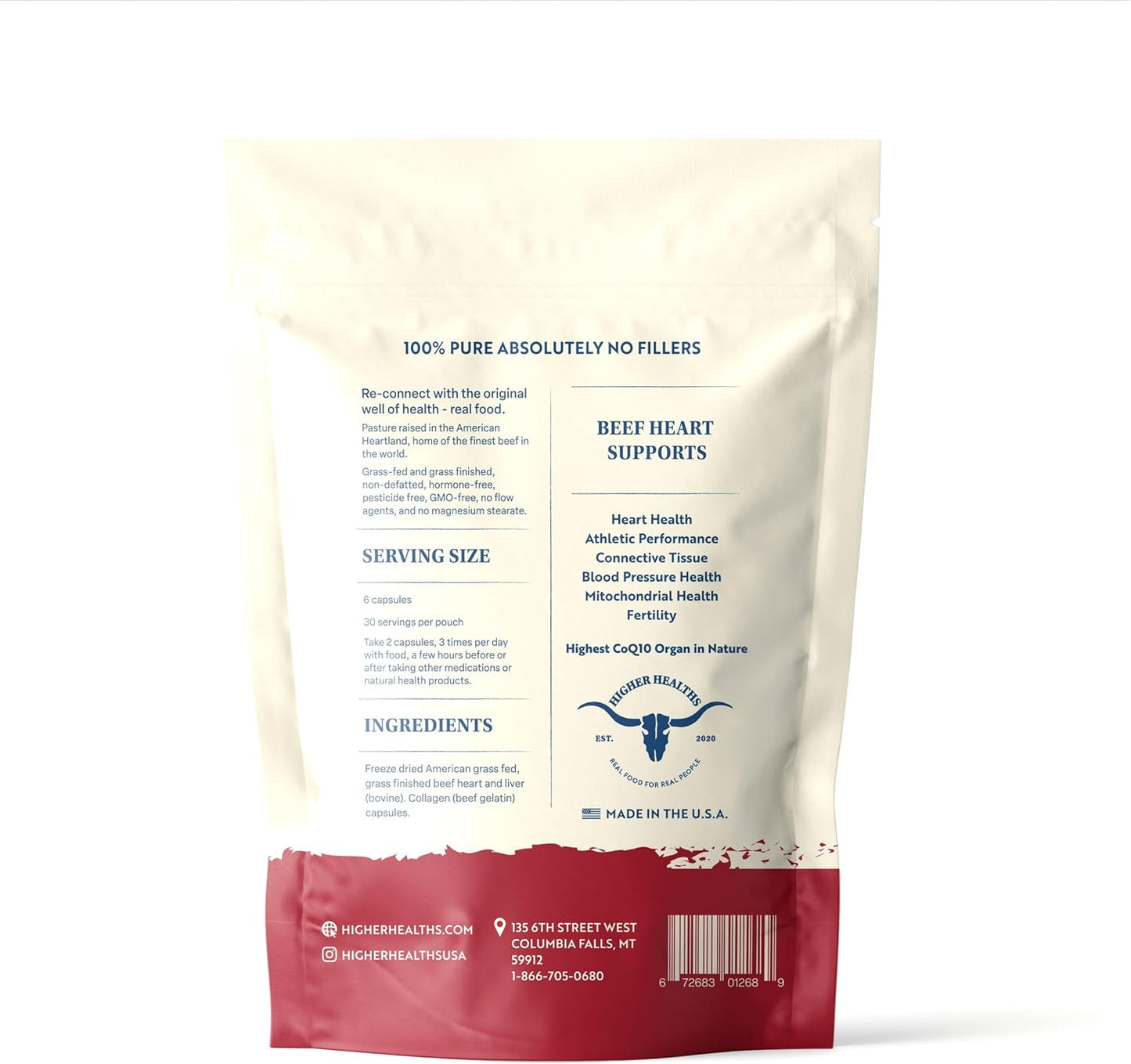Grass Fed Beef Heart Supplement with CoQ10 - 180 Capsules - Non GMO USDA Certified - Natural Heart Health for Women and Men