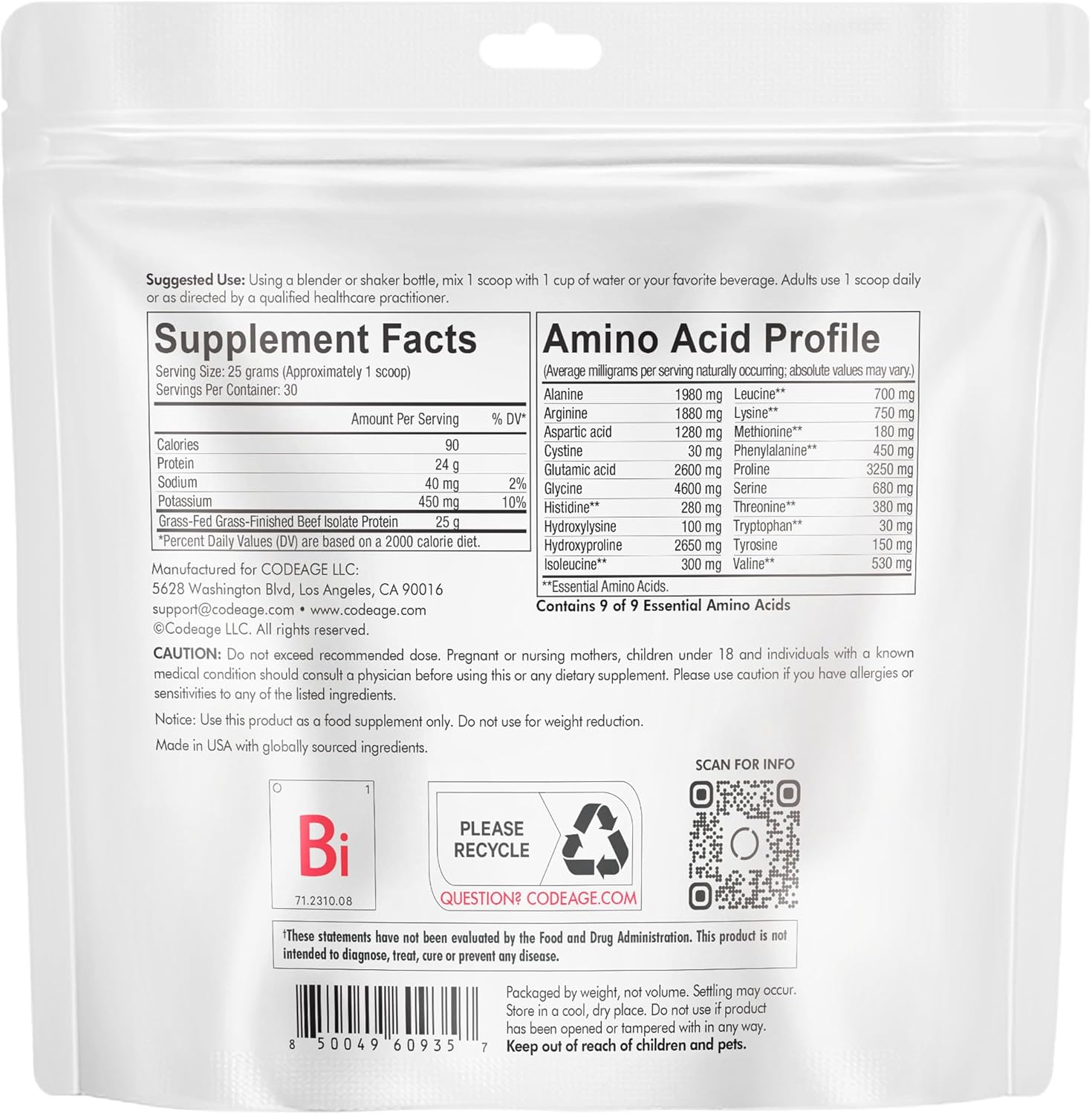 Grass-Fed Beef Isolate Protein Powder with 20 Amino Acids & Collagen - Athletes & Sports - Unflavored Carnivore Protein - BCAA & EAA Supplement - Gluten-Free - 26.45 oz
