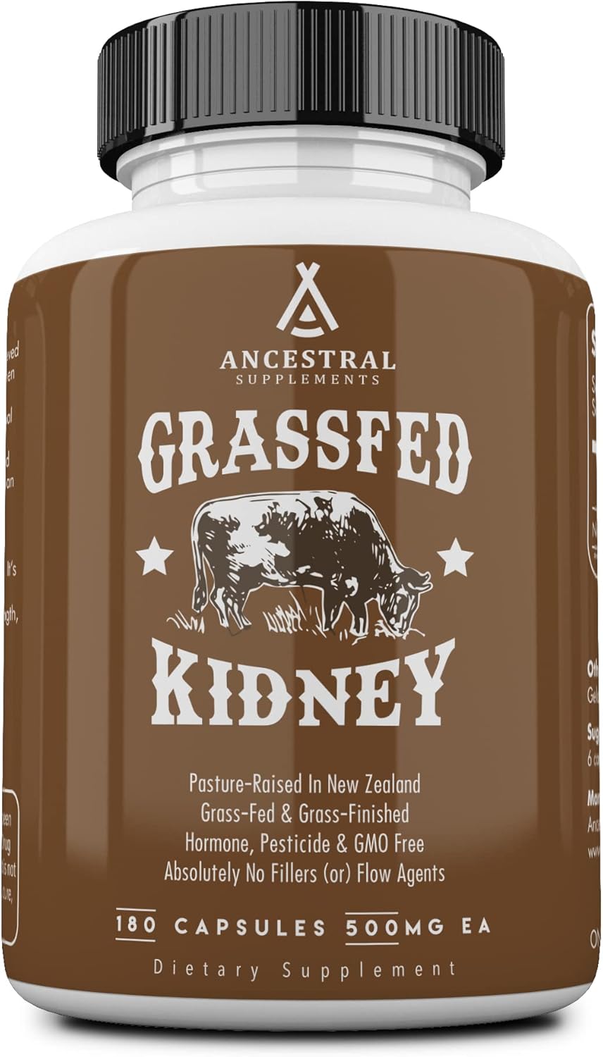 Grass Fed Beef Kidney Supplement 3000mg with DAO Enzyme for Urinary and Histamine Health - Selenium, B12, Non GMO - 180 Capsules