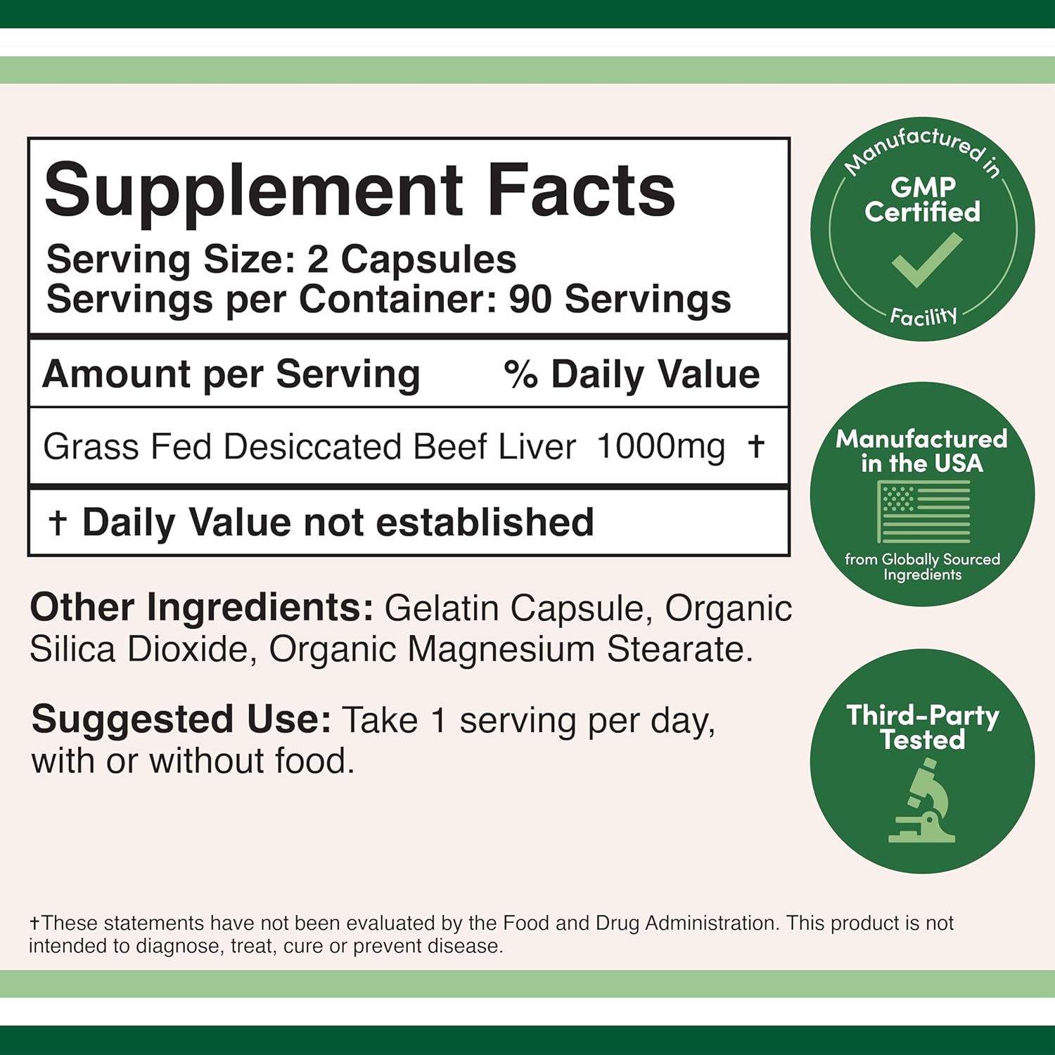 Grass Fed Beef Liver Capsules - 1,000mg, 180 Capsules, 3 Month Supply - Digestion, Immune Health, Energy, Wellness - Double Wood