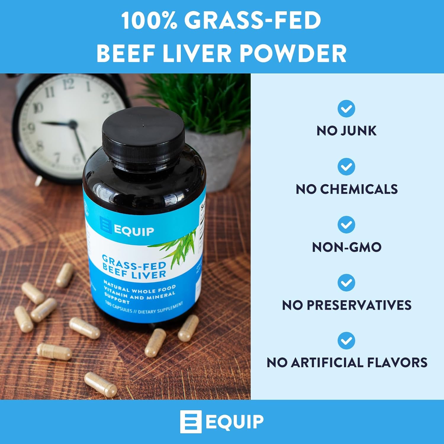 Grass-Fed Beef Liver Capsules for Heart, Brain, and Digestive Health - 180 Capsules, 30 Servings