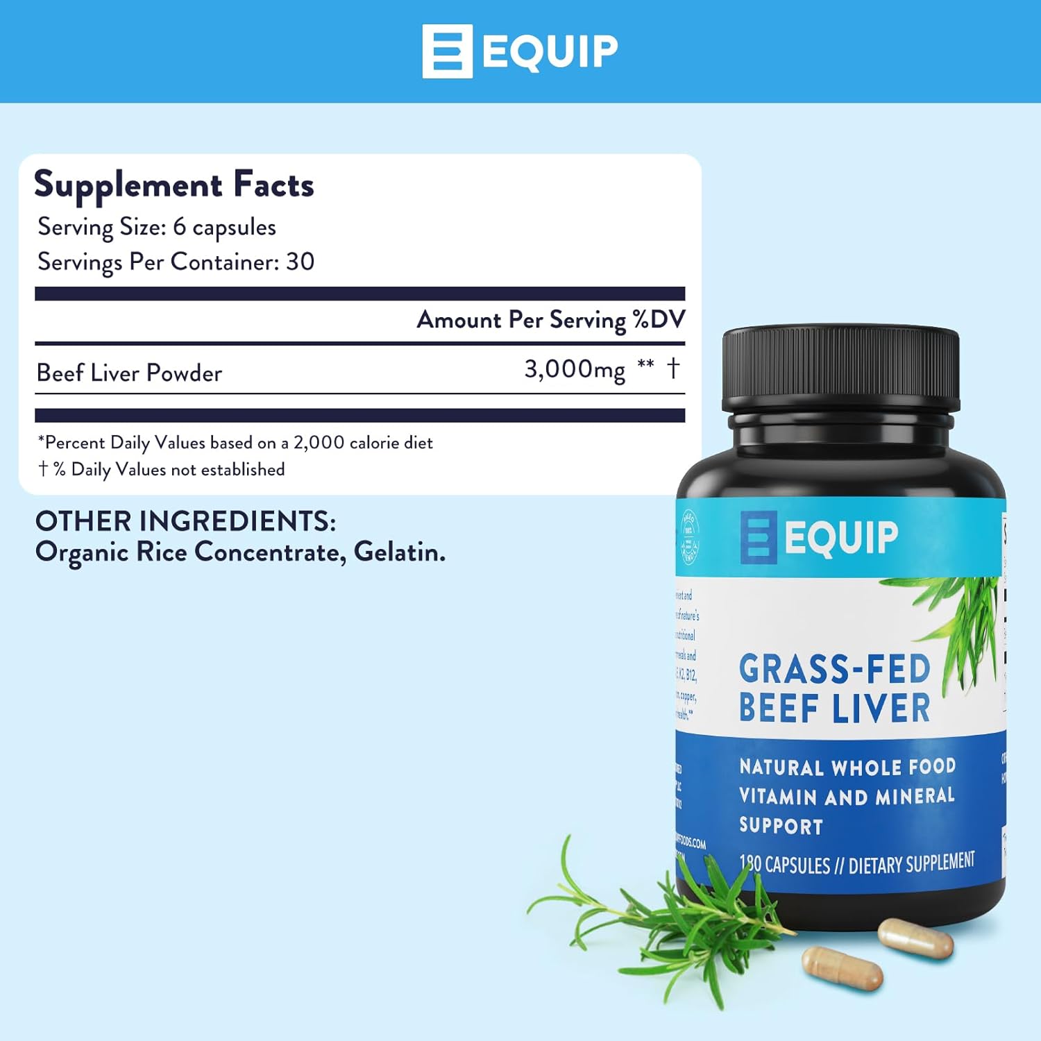 Grass-Fed Beef Liver Capsules for Heart, Brain, and Digestive Health - 180 Capsules, 30 Servings