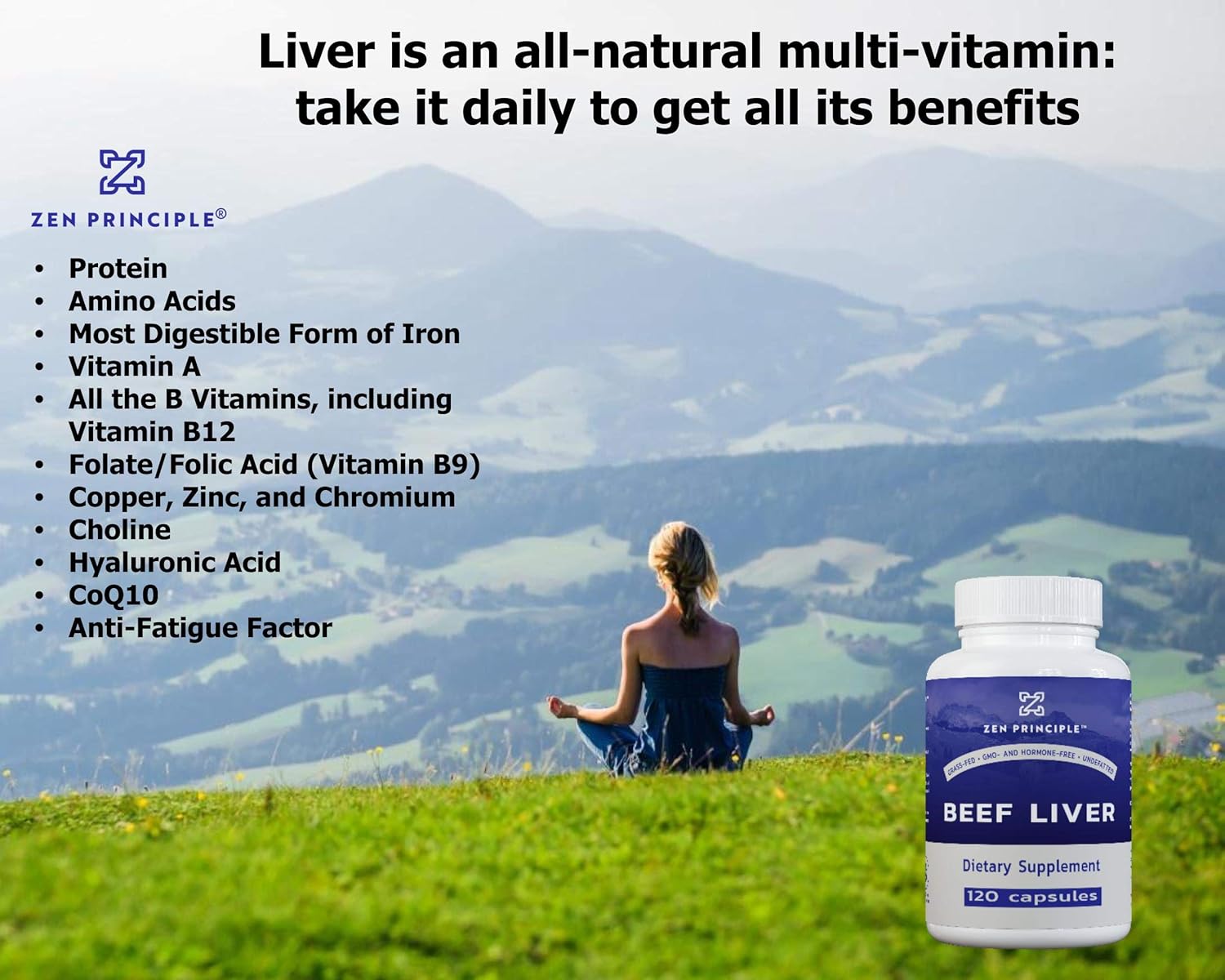 Grass-Fed Beef Liver Supplement, Natural Energy Source with Iron & Protein, 360 Capsules, Non-GMO & Hormone-Free