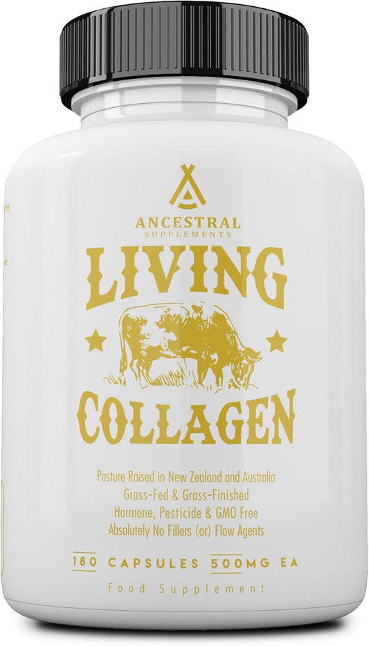 Grass Fed Beef Living Collagen Nutritional Supplement, 3000mg, Promotes Healthy Skin, Hair, Nails & Joints, Type II, 180 Capsules