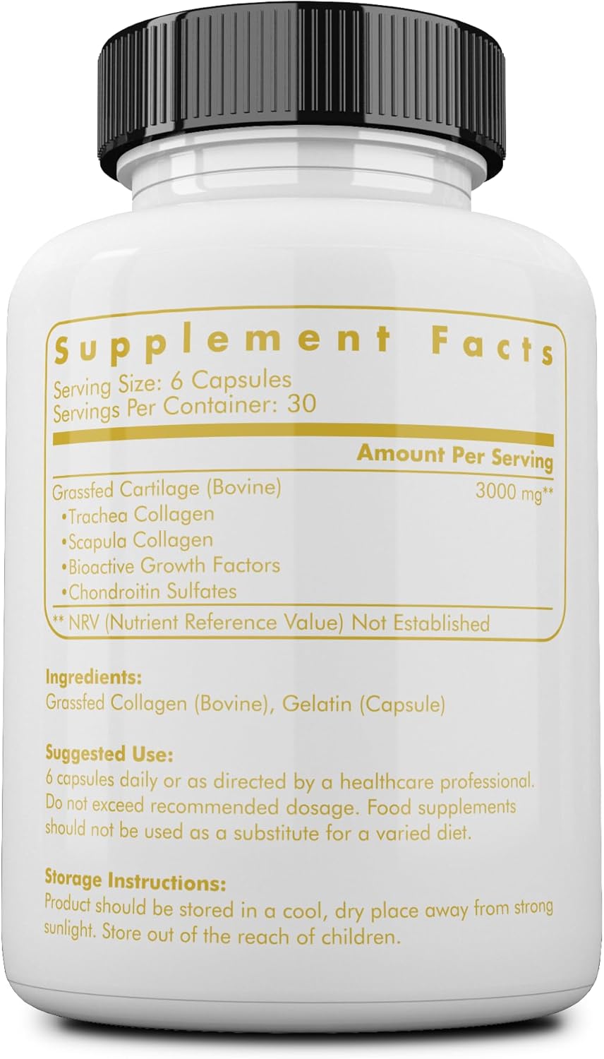 Grass Fed Beef Living Collagen Nutritional Supplement, 3000mg, Promotes Healthy Skin, Hair, Nails & Joints, Type II, 180 Capsules