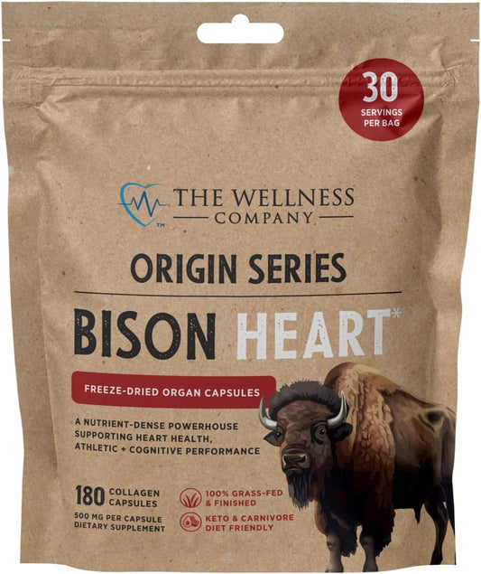 Grass-Fed Bison Heart Collagen Capsules | 1 Month Supply | Supports Strength, Recovery & Vitality | Non-GMO & Gluten-Free