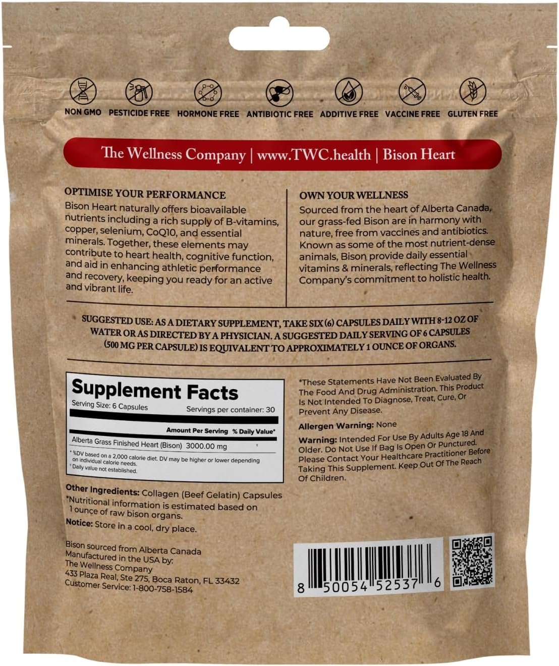 Grass-Fed Bison Heart Collagen Capsules | 1 Month Supply | Supports Strength, Recovery & Vitality | Non-GMO & Gluten-Free