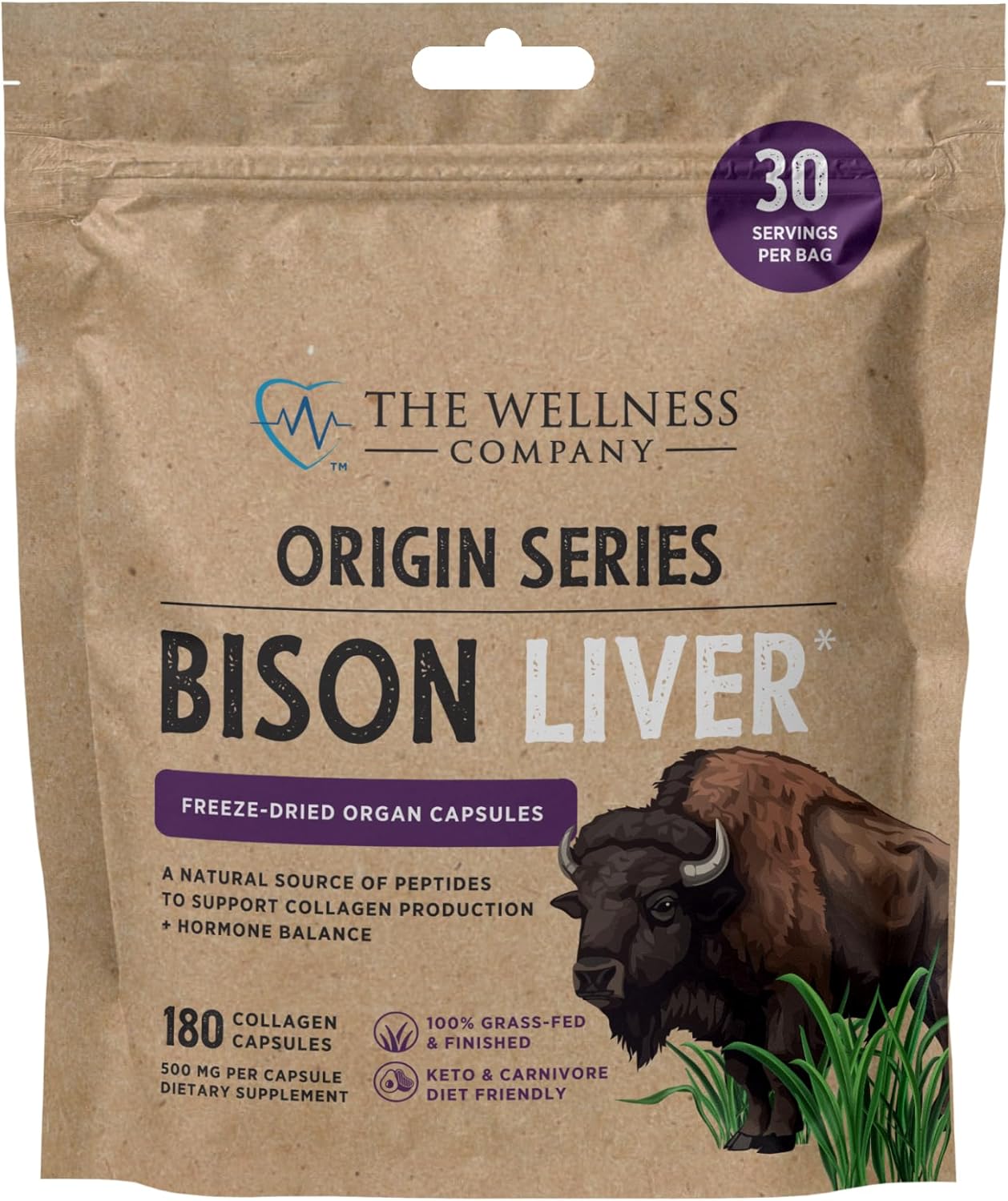 Grass-Fed Bison Liver Collagen Capsules - 1 Month Supply | Boosts Metabolism & Supports Collagen Production | Non-GMO & Gluten-Free