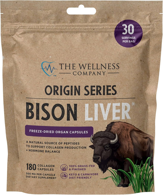 Grass-Fed Bison Liver Collagen Capsules - 1 Month Supply | Boosts Metabolism & Supports Collagen Production | Non-GMO & Gluten-Free