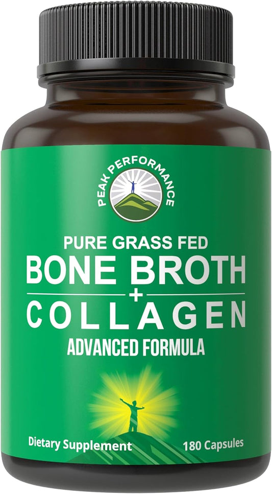 Grass Fed Bone Broth Collagen Capsules - 180 Pills, All 3 Types 1, 2, & 3, Pasture Raised Paleo Friendly Tablets for Men and Women