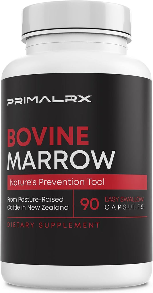 Grass-Fed Bovine Bone Marrow Capsules for Immunity, Kidney Support, and Blood Circulation - Contains K2 Vitamin, Calcium, Collagen, and CLA - 90 Count
