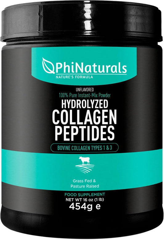 Grass Fed Bovine Hydrolyzed Collagen Peptides Powder - Unflavored Supplement for Men and Women by PhiNaturals
