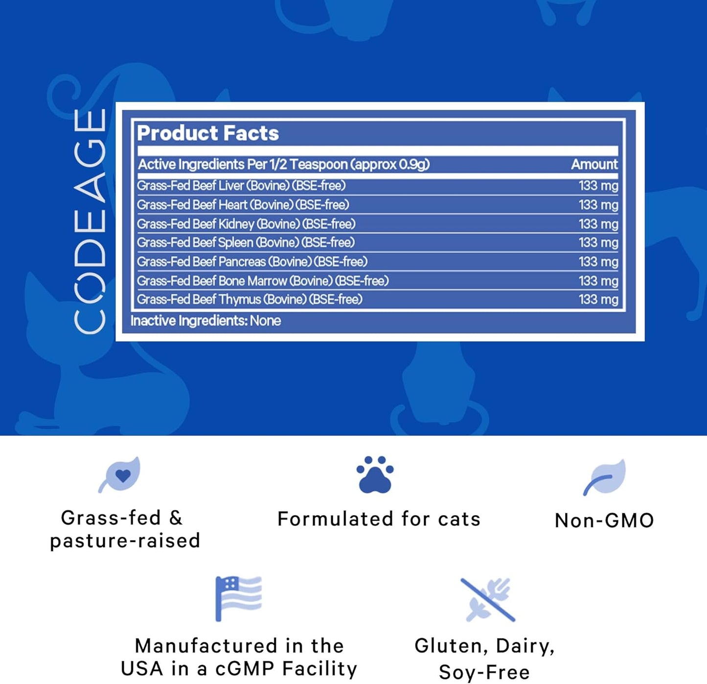 Grass-Fed Bovine Organ Supplement for Cats with Vitamins & Minerals for Healthy Joints - 1.48 oz