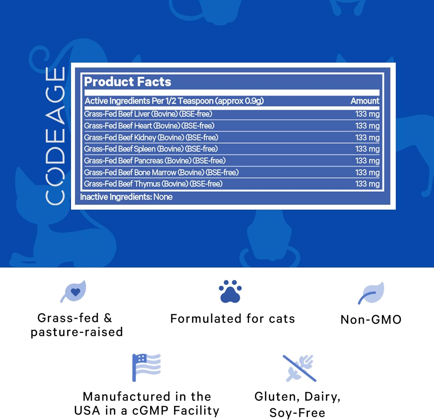 Grass-Fed Bovine Organ Supplement for Cats with Vitamins & Minerals for Healthy Joints - 1.48 oz