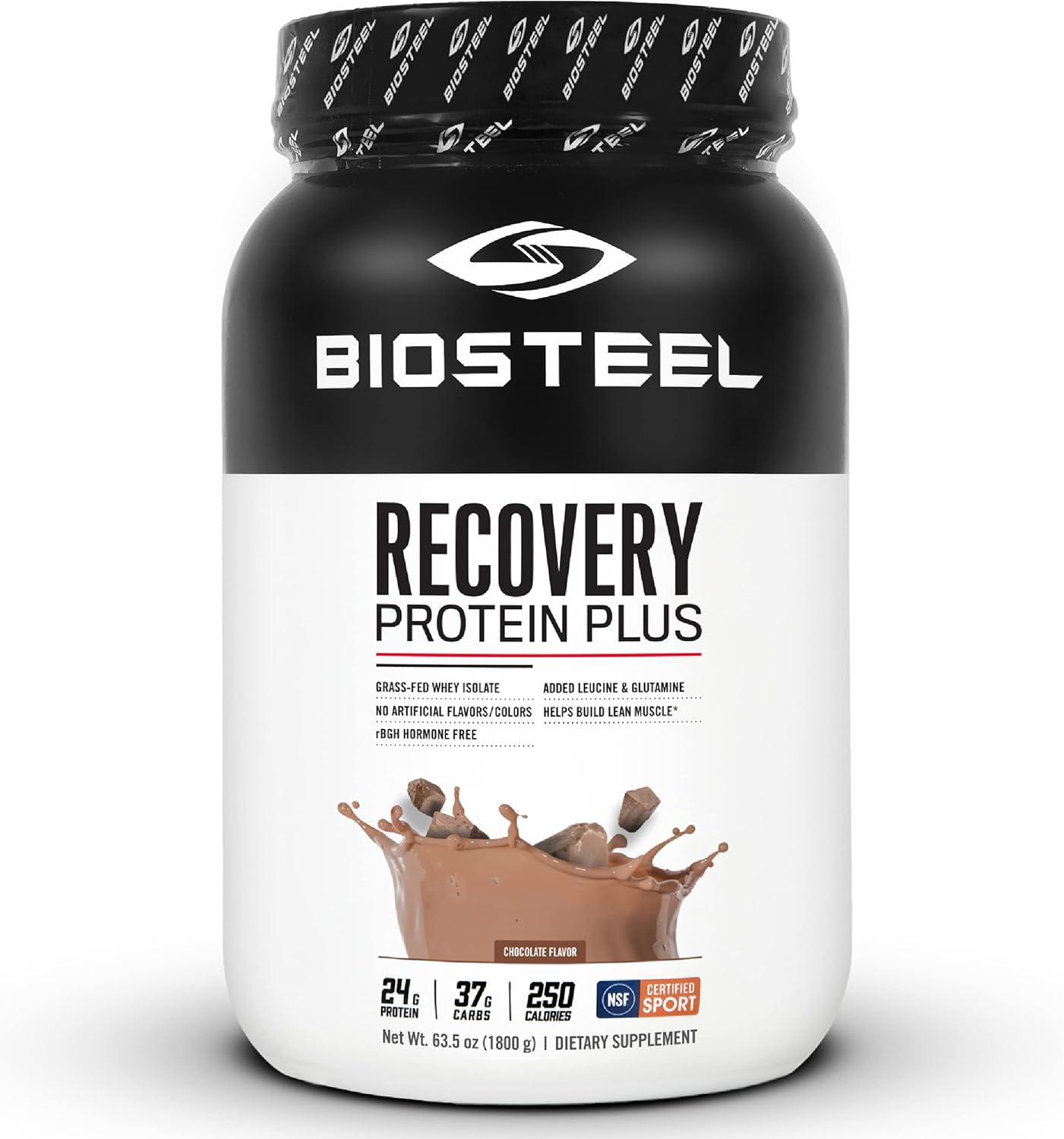 Grass-Fed Chocolate BIOSTEEL Recovery Protein Plus Powder Supplement - Non-GMO Formula with 27 Servings