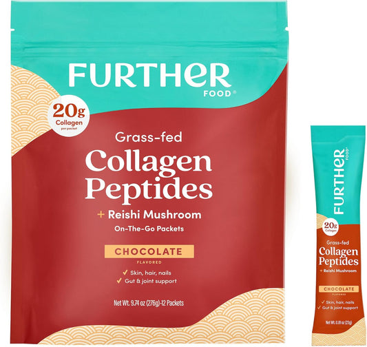 Grass-Fed Chocolate Collagen Peptides Stick Packs for Gut Health + Joint Support, Hair, Skin, Nails - Paleo Keto Sugar-Free Powder 9.74 oz
