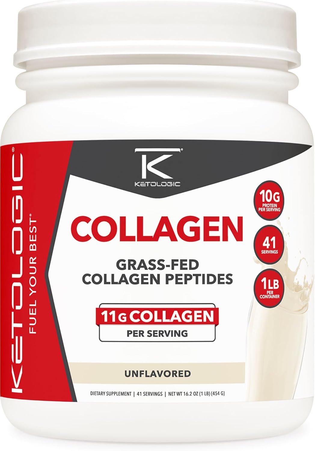 Grass-Fed Collagen Hydrolysate Powder - Unflavored, 41 Servings, 11g Collagen & 10g Protein Per Serving