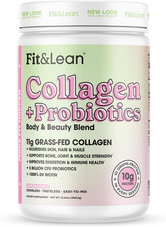 Grass-Fed Collagen Peptide Powder with Probiotics for a Lean and Fit Body, 12.64oz