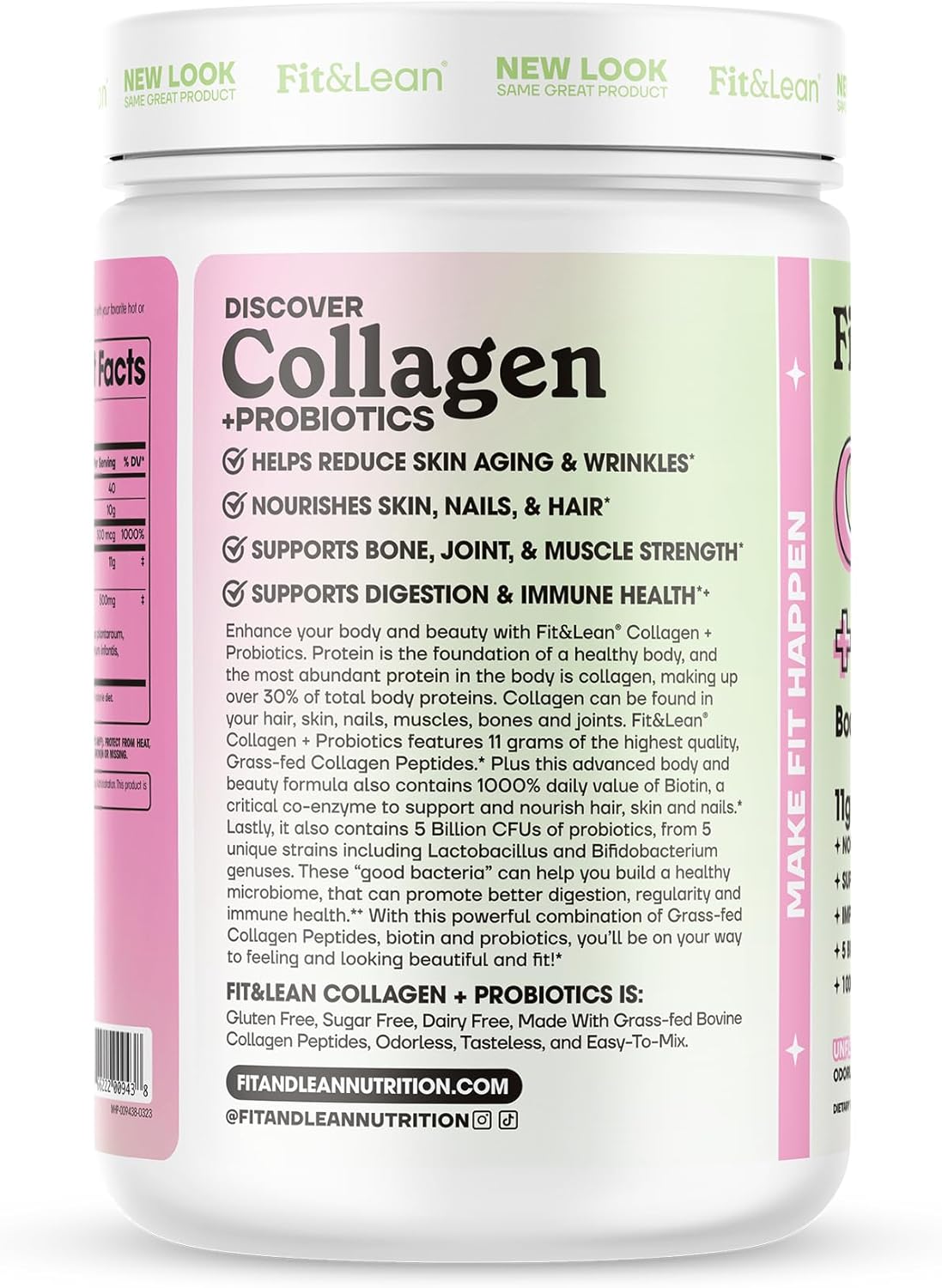 Grass-Fed Collagen Peptide Powder with Probiotics for a Lean and Fit Body, 12.64oz