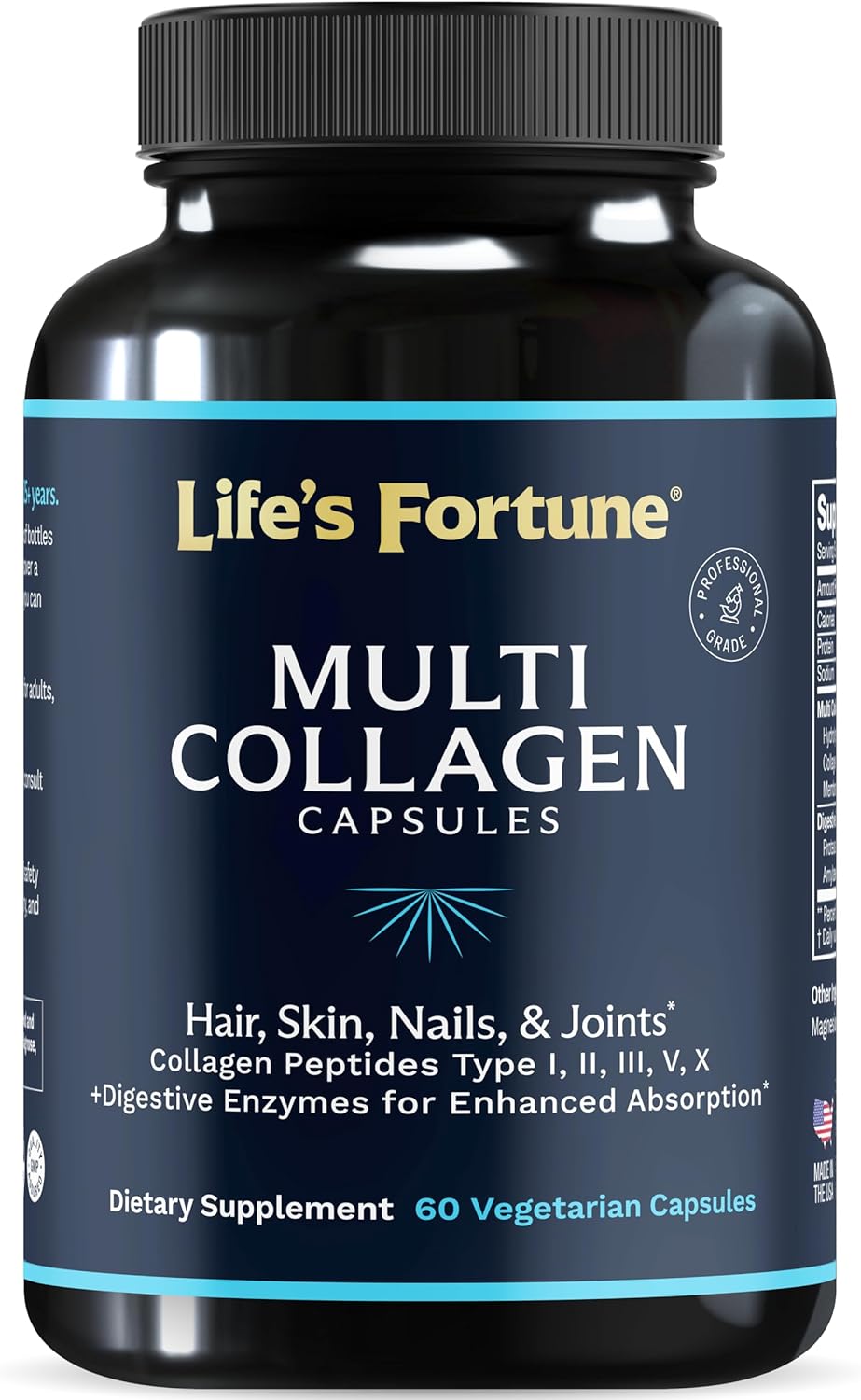 Grass-Fed Collagen Peptides Capsules with Digestive Enzyme - Multi-Type Hydrolyzed Protein for Hair, Skin, Joints & Gut Health