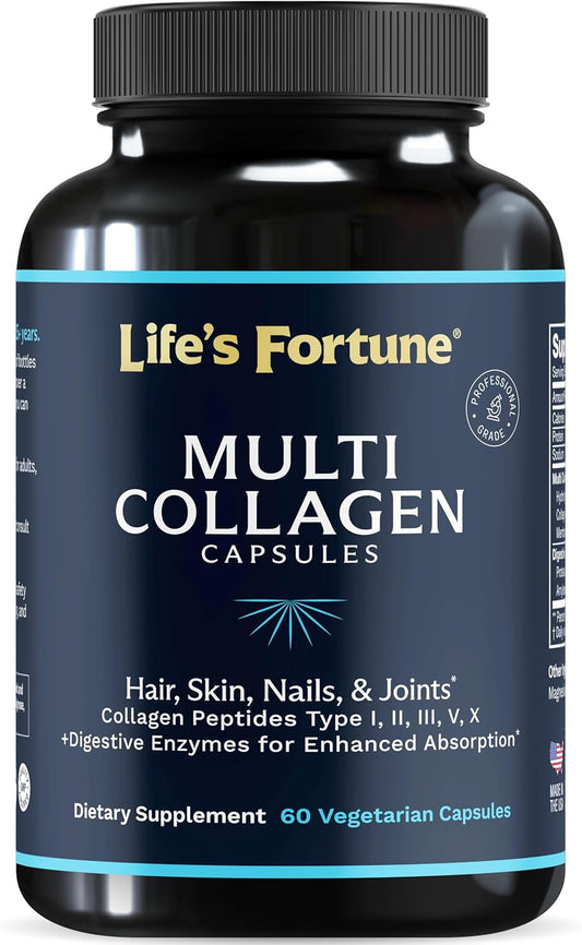 Grass-Fed Collagen Peptides Capsules with Digestive Enzyme - Multi-Type Hydrolyzed Protein for Hair, Skin, Joints & Gut Health