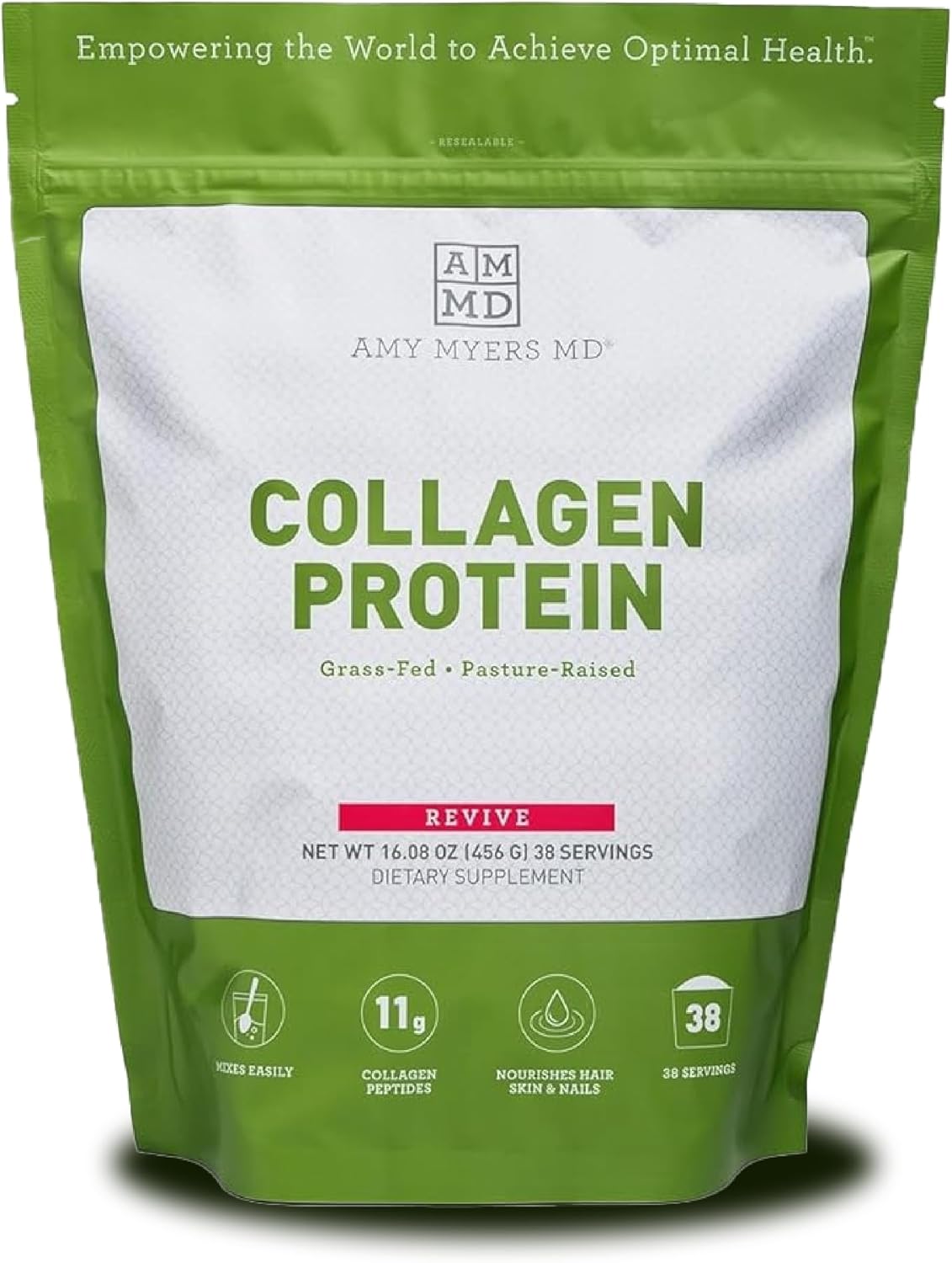 Grass Fed Collagen Peptides Powder by Amy Myers MD - Unflavored Hydrolyzed Collagen for Hair, Skin, and Nails - Supports Bone & Joint Health - Non-GMO, Gluten-Free, Paleo & Keto Friendly - 38 Servings