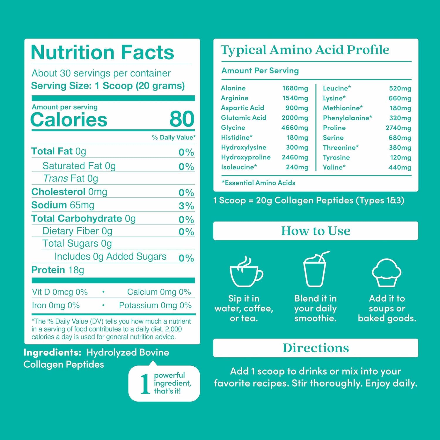 Grass-Fed Collagen Peptides Powder for Gut Health, Unflavored Hydrolyzed Type 1 & 3 Protein