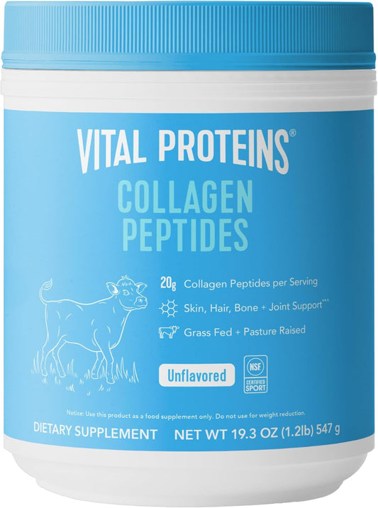 Grass Fed Collagen Peptides Powder for Hair, Skin, Nails, Bones, and Joints - Hydrolyzed Peptides, Zero Sugar, Unflavored - 19.3oz