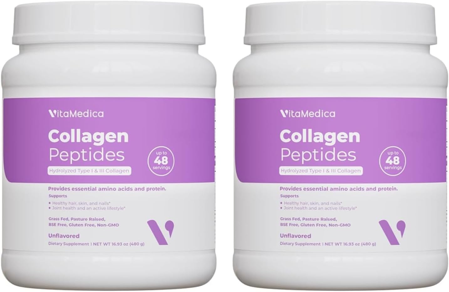 Grass-Fed Collagen Peptides Powder for Hair, Skin, Nails, Bones & Joints - Type I & III Hydrolyzed Protein for Men & Women - Sugar-Free - 2 Pack