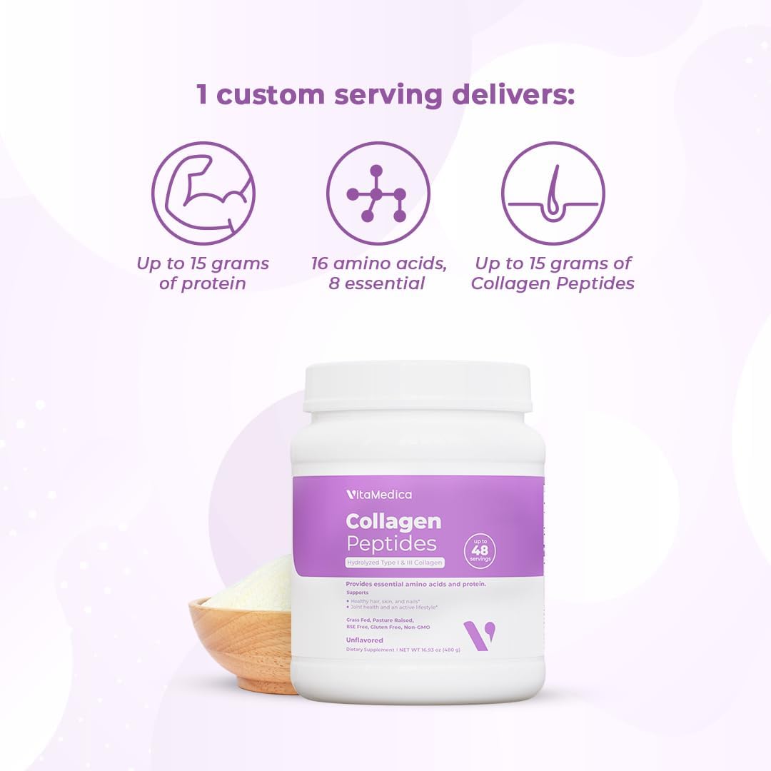 Grass-Fed Collagen Peptides Powder for Hair, Skin, Nails, Bones & Joints - Type I & III Hydrolyzed Protein for Men & Women - Sugar-Free - 2 Pack