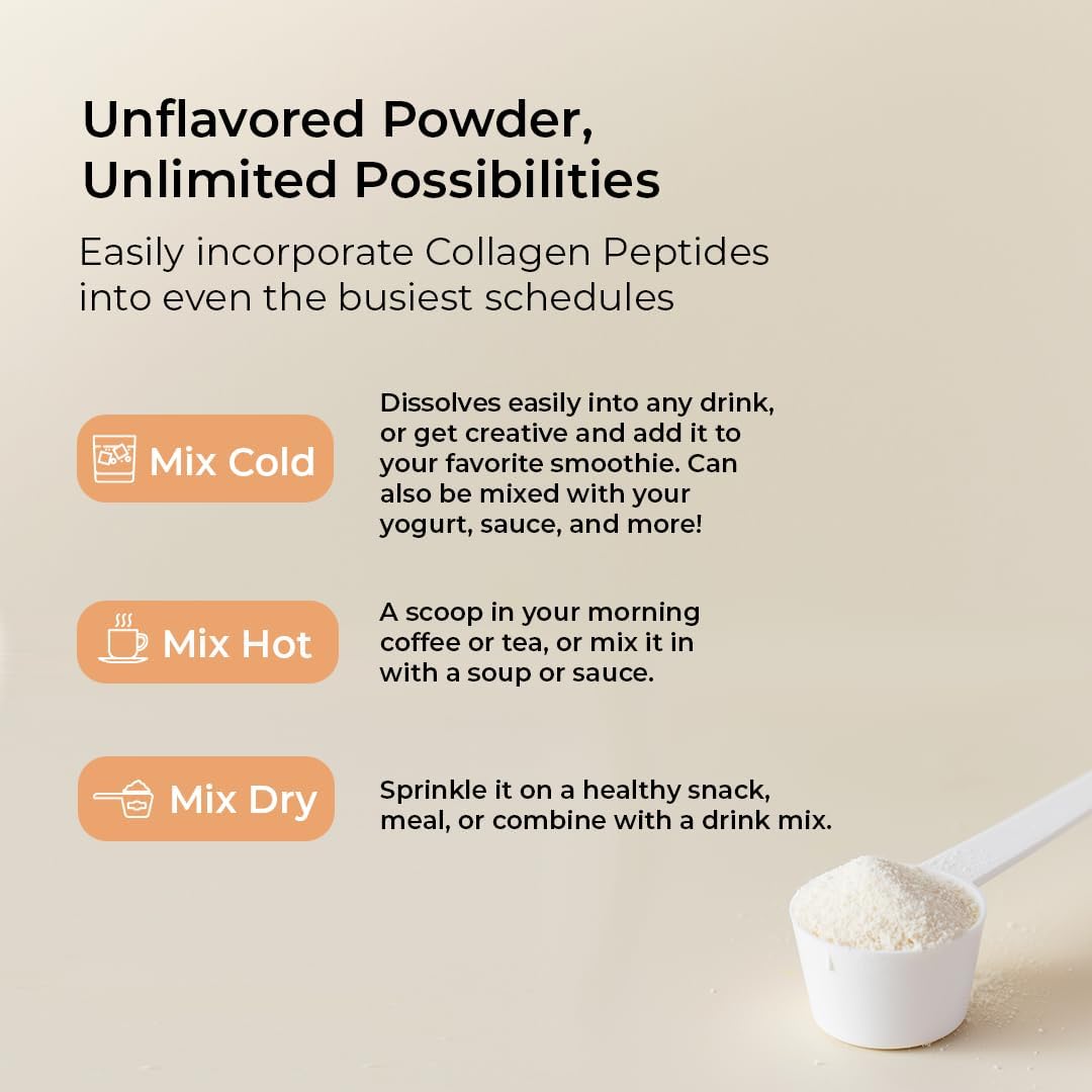 Grass-Fed Collagen Peptides Powder for Healthy Hair, Skin, Nails, Bones & Joints - Hydrolyzed Types I & III - Zero Sugar - 48 Servings