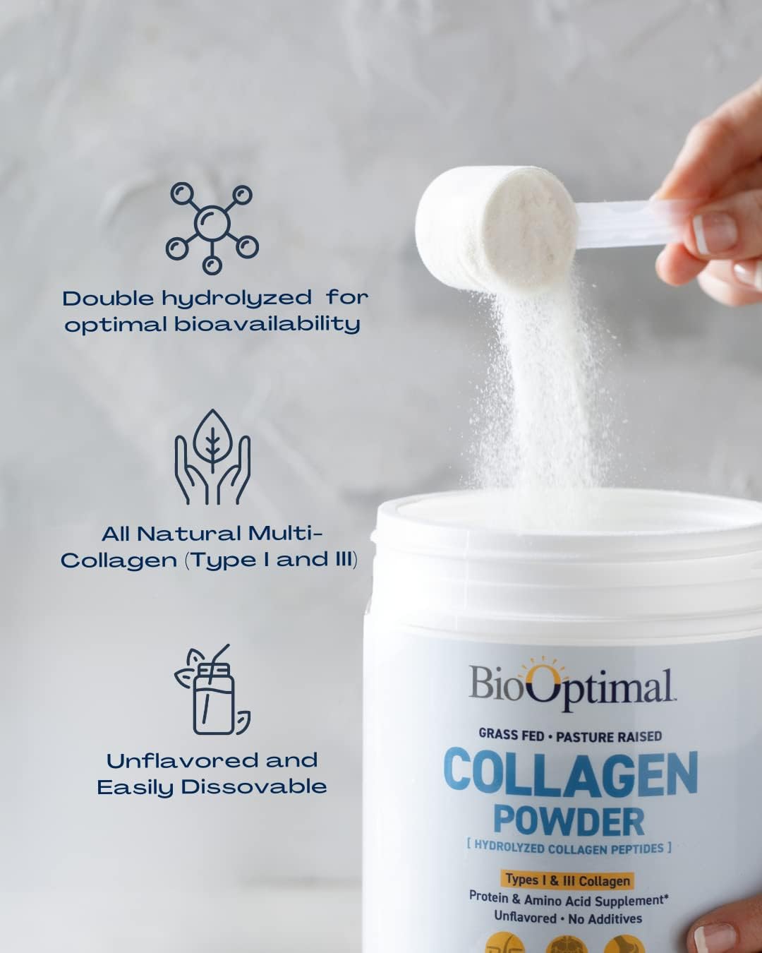 Grass-Fed Collagen Peptides Powder for Skin, Hair, & Nails - Non-GMO Protein Supplement (45 Servings)