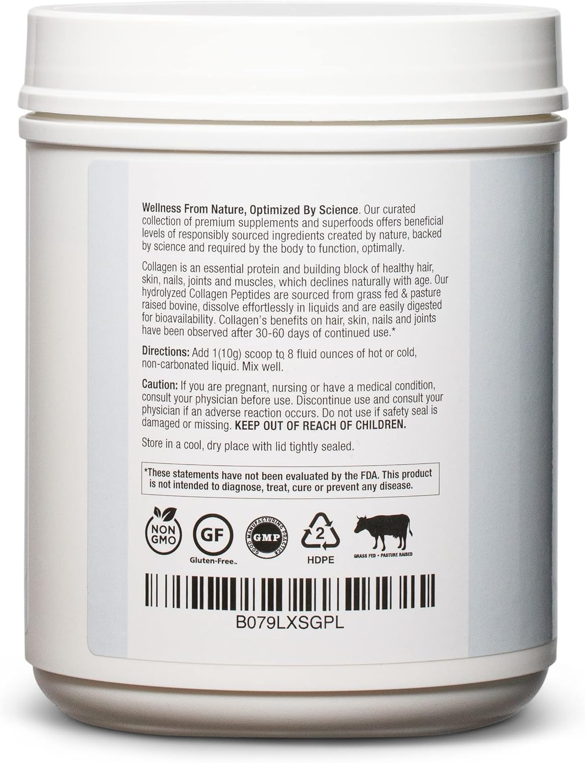 Grass-Fed Collagen Peptides Powder for Skin, Hair, & Nails - Non-GMO Protein Supplement (45 Servings)