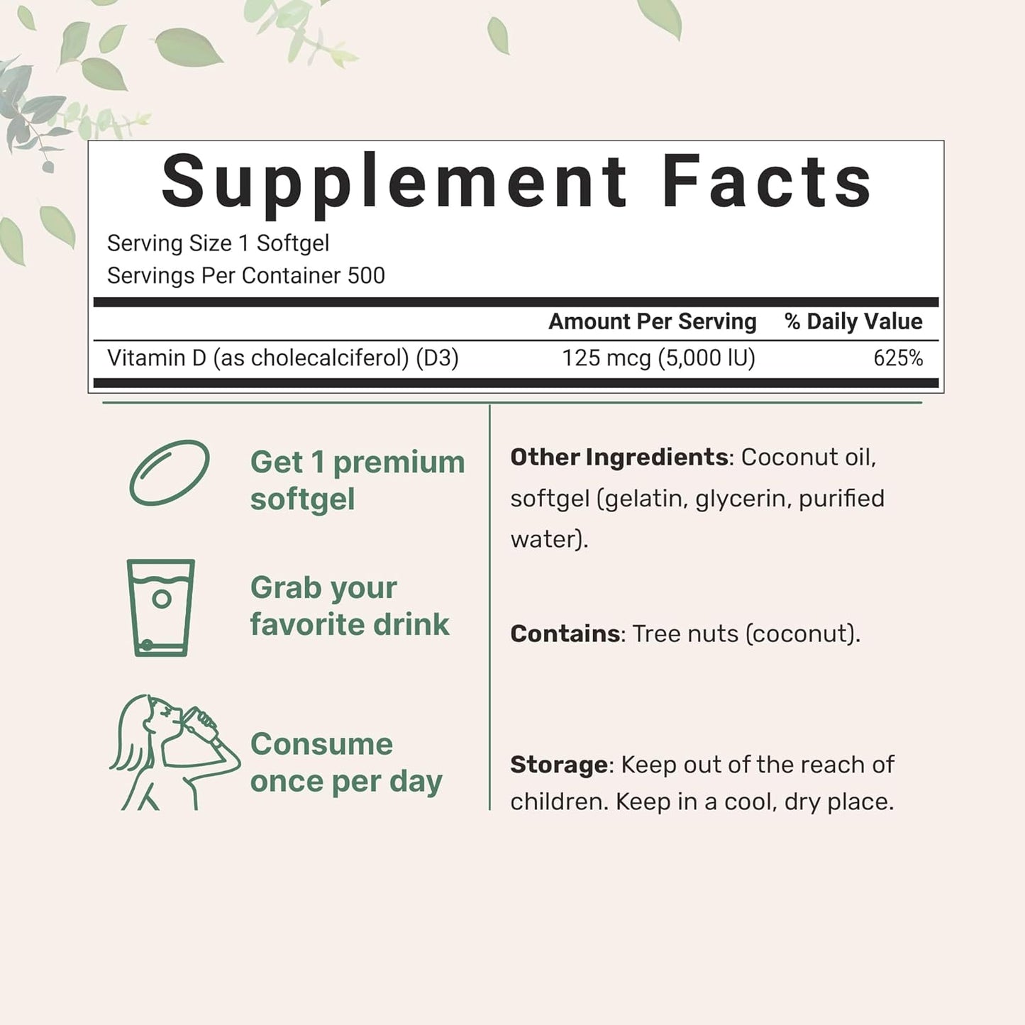 Grass-Fed Collagen Peptides Powder & Vitamin D3 Bundle Pack - 2lbs Protein + 5,000 IU Cholecalciferol for Bone Health & Skin Support