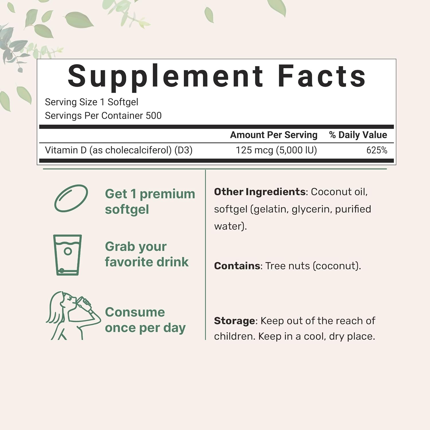 Grass-Fed Collagen Peptides Powder & Vitamin D3 Bundle Pack - 2lbs Protein + 5,000 IU Cholecalciferol for Bone Health & Skin Support
