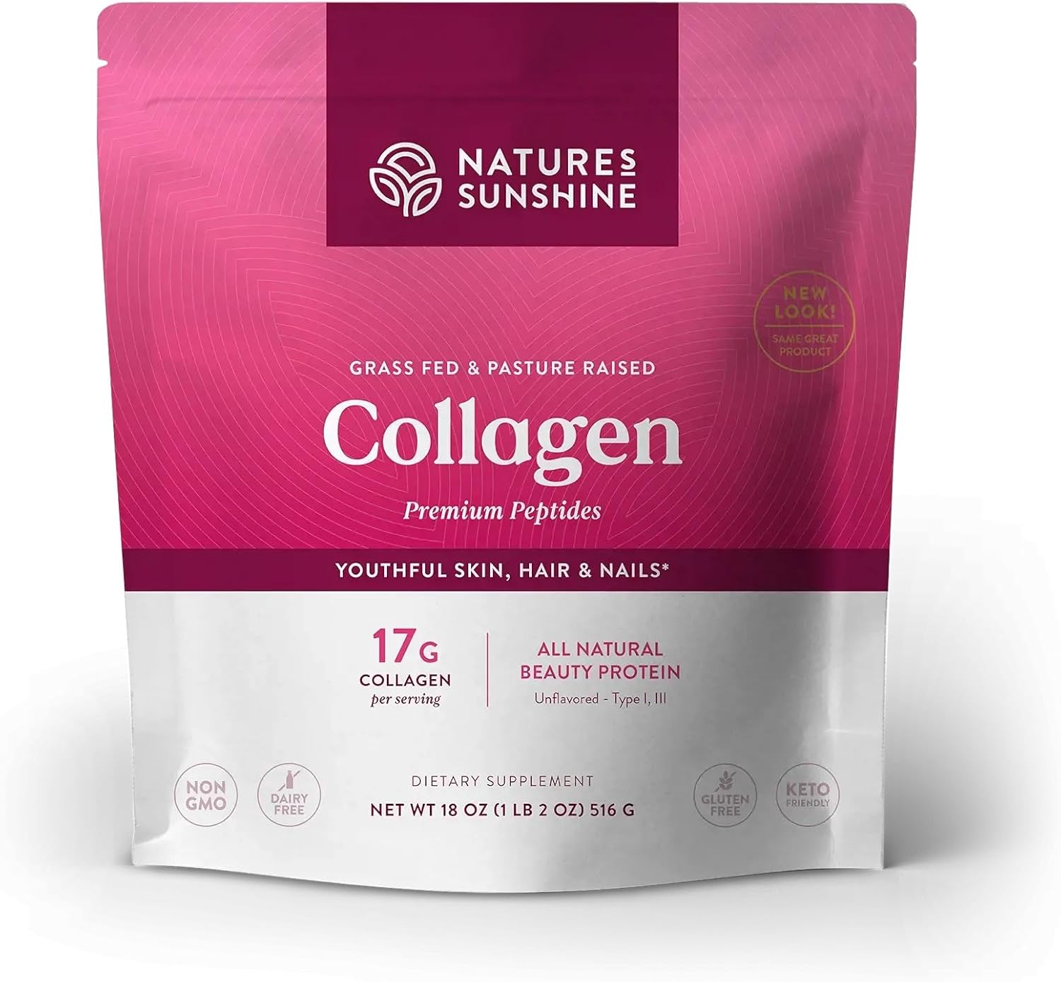Grass Fed Collagen Powder Type I & III from Pasture Raised Bovine - 18 Oz