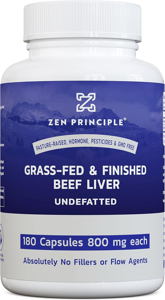 Grass-Fed Desiccated Beef Liver Capsules - Natural Energy Boost with Iron, Amino Acids, and Vitamins - 180 Count, 800 Mg.