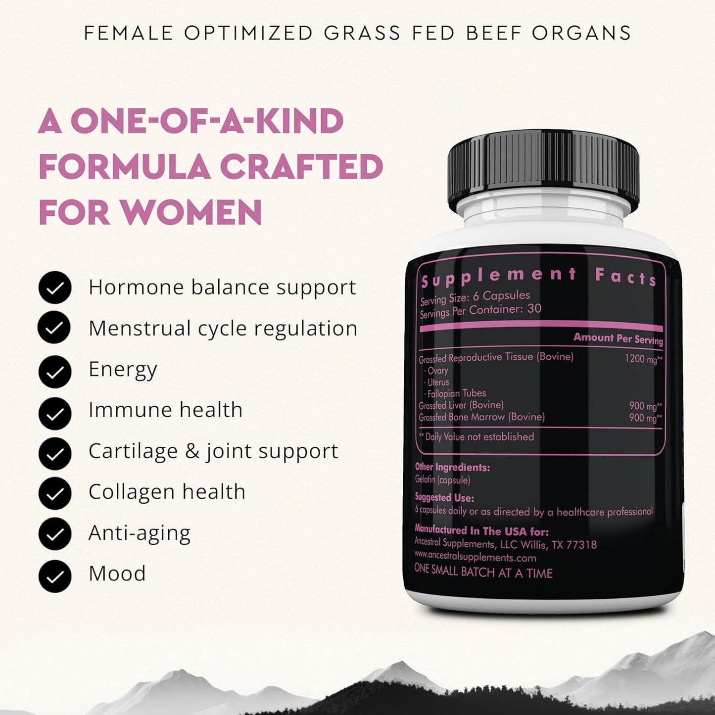 Grass Fed FEM Liver Supplement for Women with Collagen, CoQ10, Vitamin B12 - 180 Count