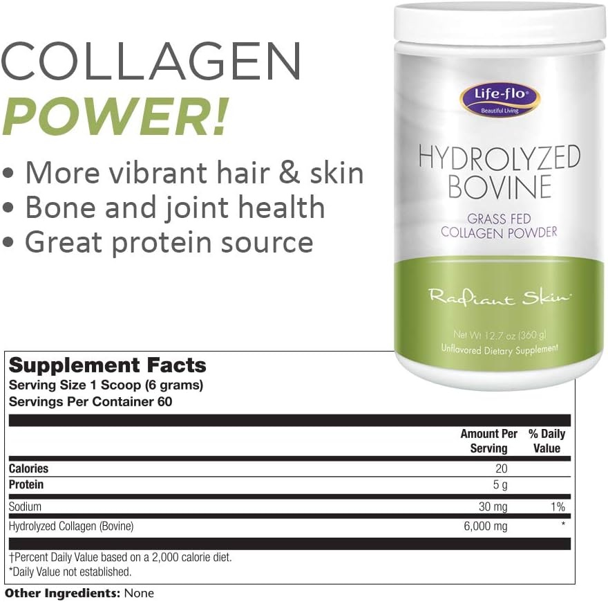Grass Fed Hydrolyzed Bovine Collagen Powder for Skin, Hair, Bone & Joint Health - 12.7oz, 60 Servings