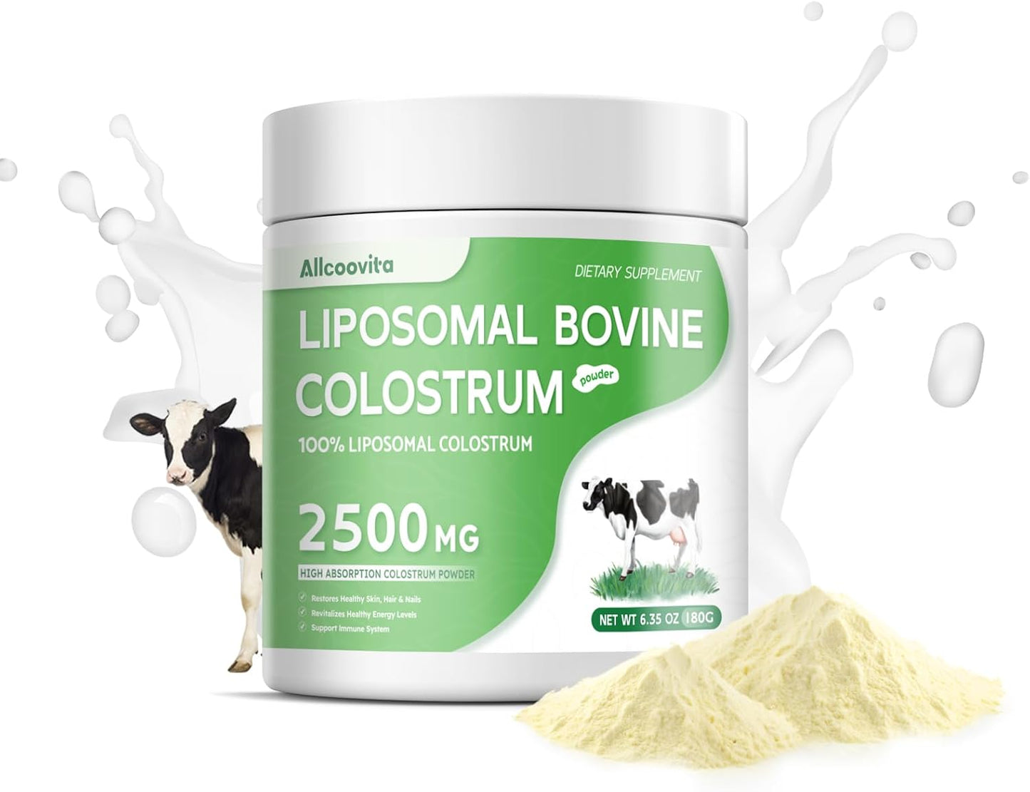 Grass Fed Liposomal Bovine Colostrum Powder - Premium Supplement for Gut Support, Immune Health, and Hair Growth - 72 Servings, 180g/6.35 oz Bottle