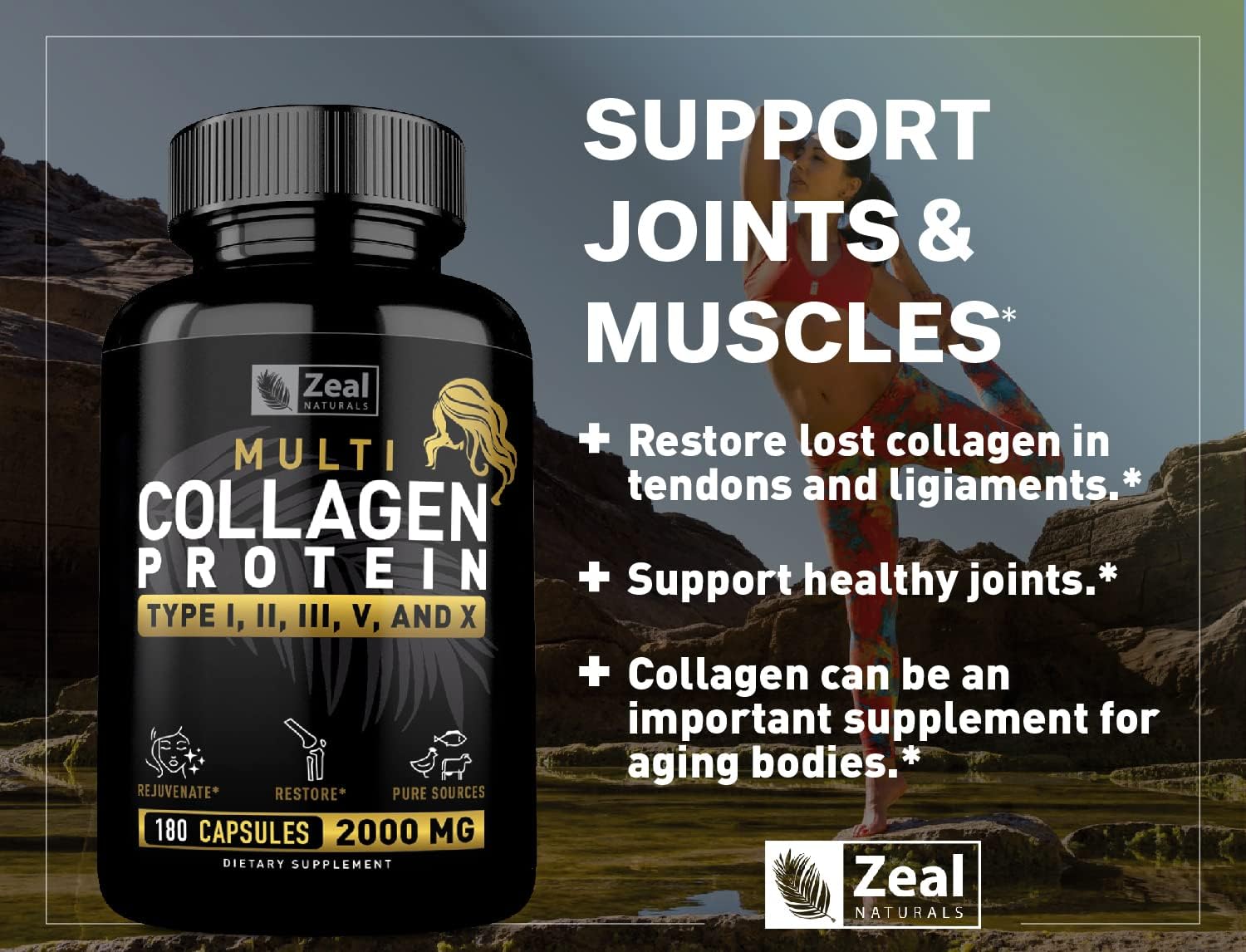 Grass Fed Multi Collagen Peptides Pills (Types Ⅰ,Ⅱ,Ⅲ,Ⅴ,Ⅹ) - 180 Capsules for Hair, Skin, Nails, Joints - Women's Collagen Supplement