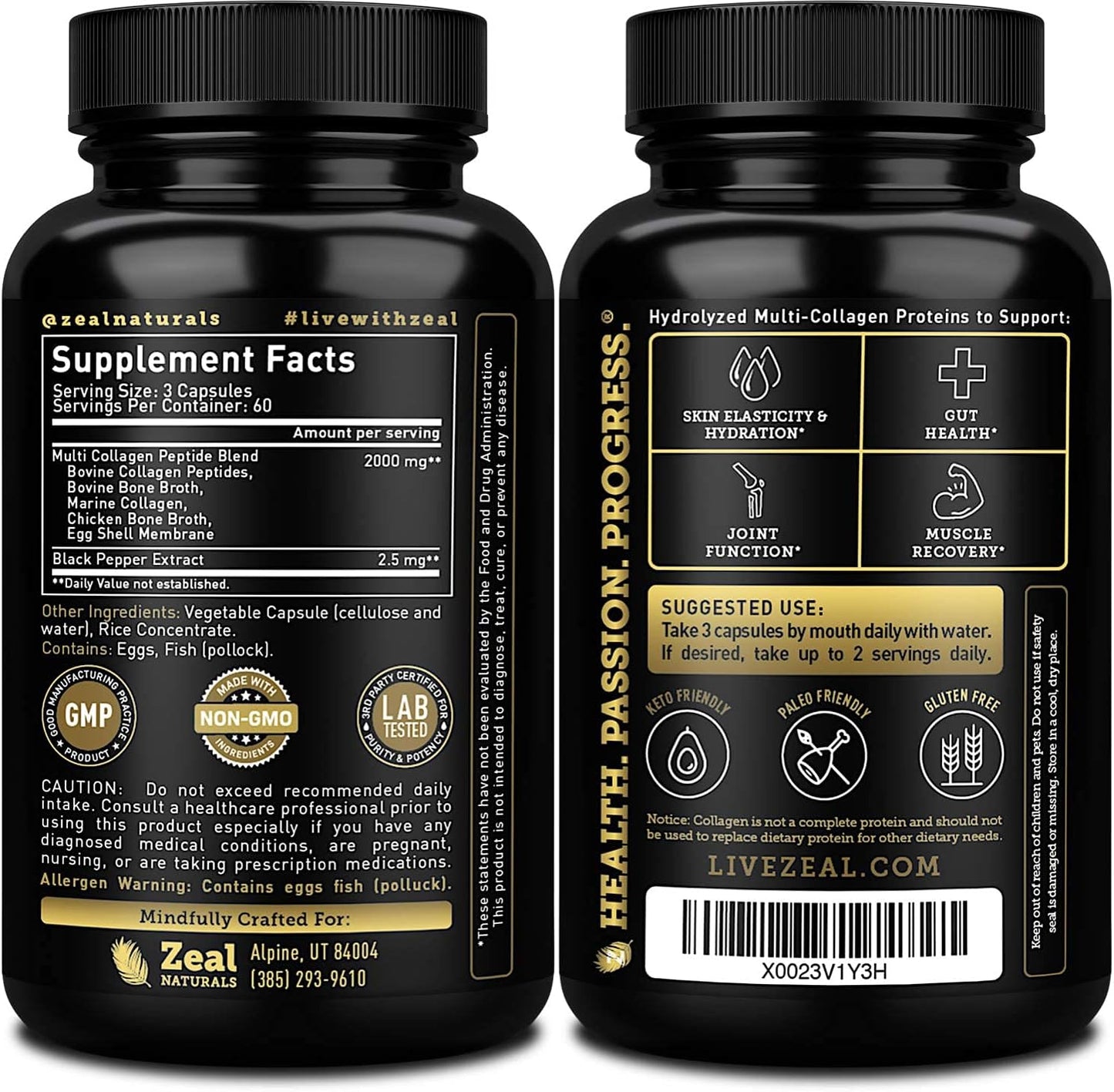 Grass Fed Multi Collagen Peptides Pills (Types Ⅰ,Ⅱ,Ⅲ,Ⅴ,Ⅹ) - 180 Capsules for Hair, Skin, Nails, Joints - Women's Collagen Supplement