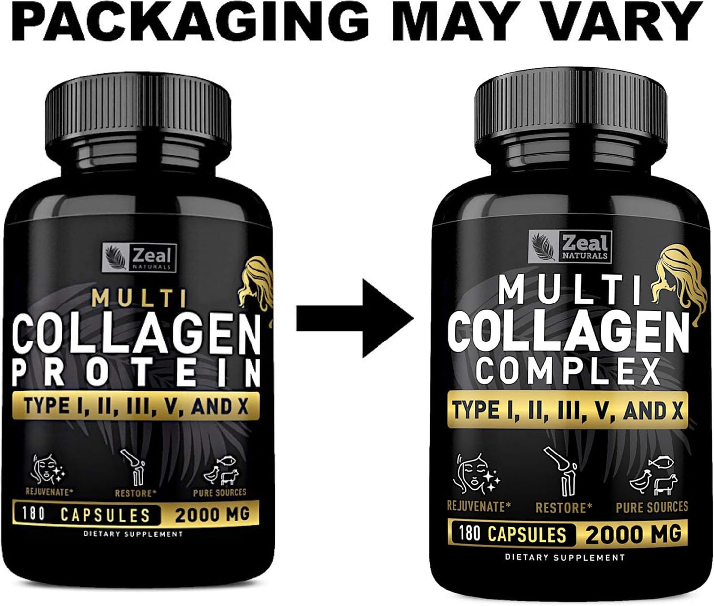 Grass Fed Multi Collagen Peptides Pills (Types Ⅰ,Ⅱ,Ⅲ,Ⅴ,Ⅹ) - 180 Capsules for Hair, Skin, Nails, Joints - Women's Collagen Supplement