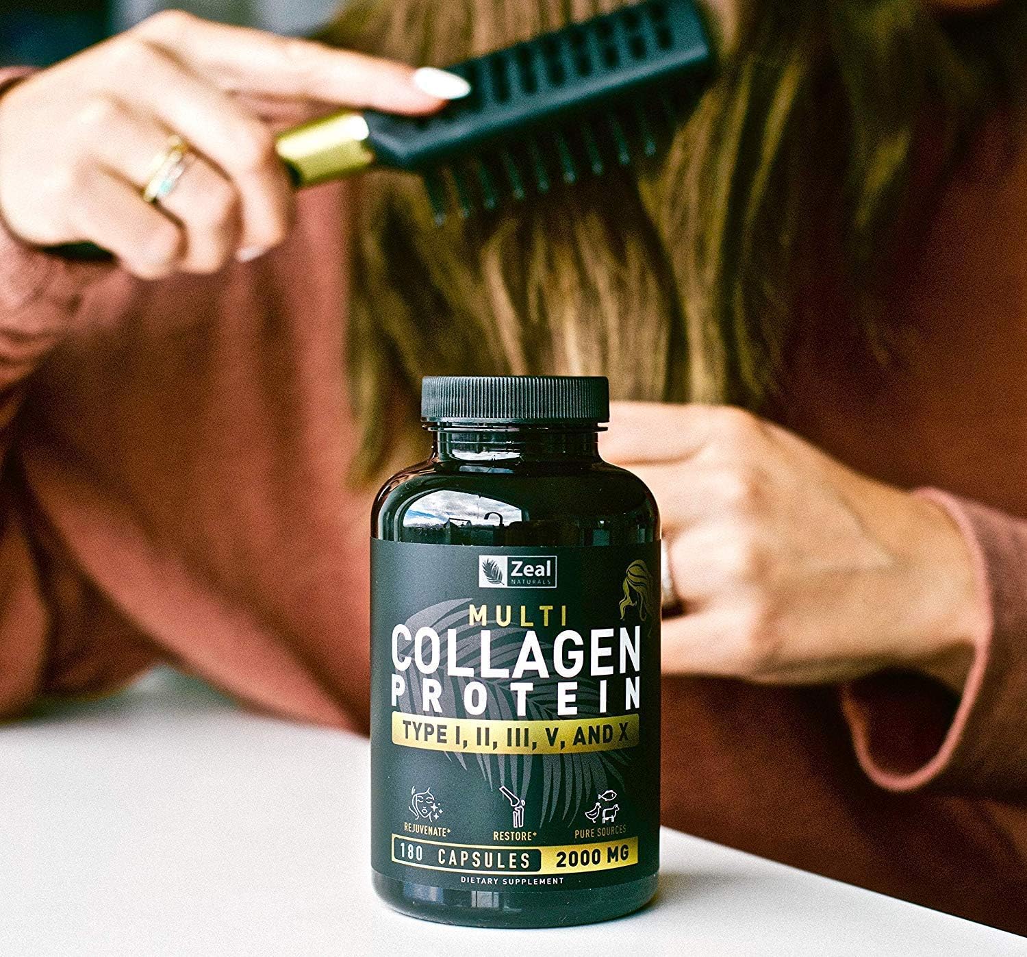 Grass Fed Multi Collagen Peptides Pills (Types Ⅰ,Ⅱ,Ⅲ,Ⅴ,Ⅹ) - 180 Capsules for Hair, Skin, Nails, Joints - Women's Collagen Supplement