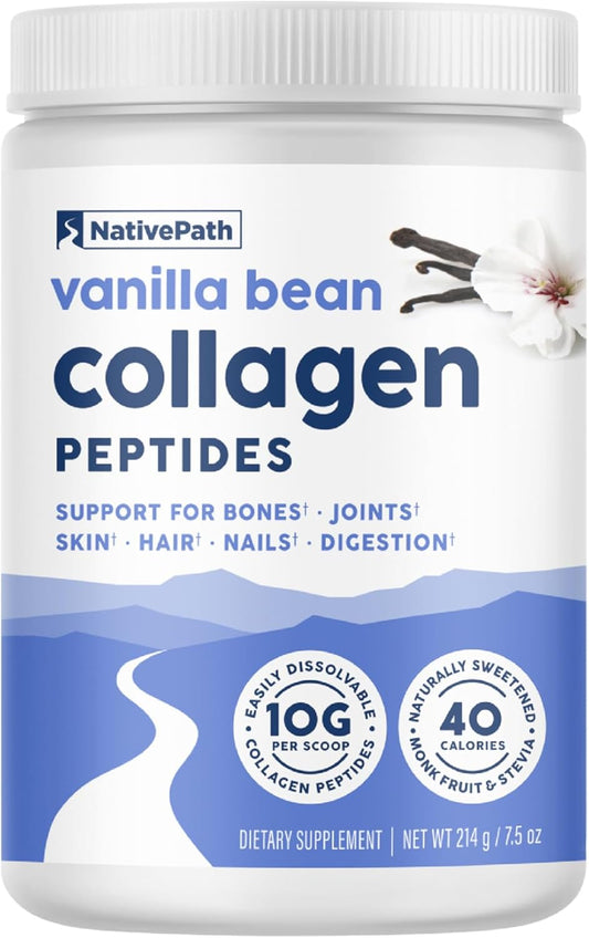 Grass-Fed Vanilla Bean Collagen Peptides: Hydrolyzed Type 1 & 3 Protein Powder for Hair, Skin, Nails, Bones, Joints, Digestion - Keto & Paleo Friendly (214g)