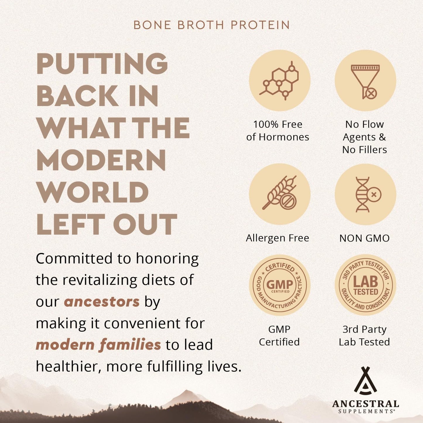 Grass Fed Vanilla Protein Powder with Beef Bone Broth, Organ Meats & Mushrooms for Gut Health - 20g Protein, 30 Day Supply