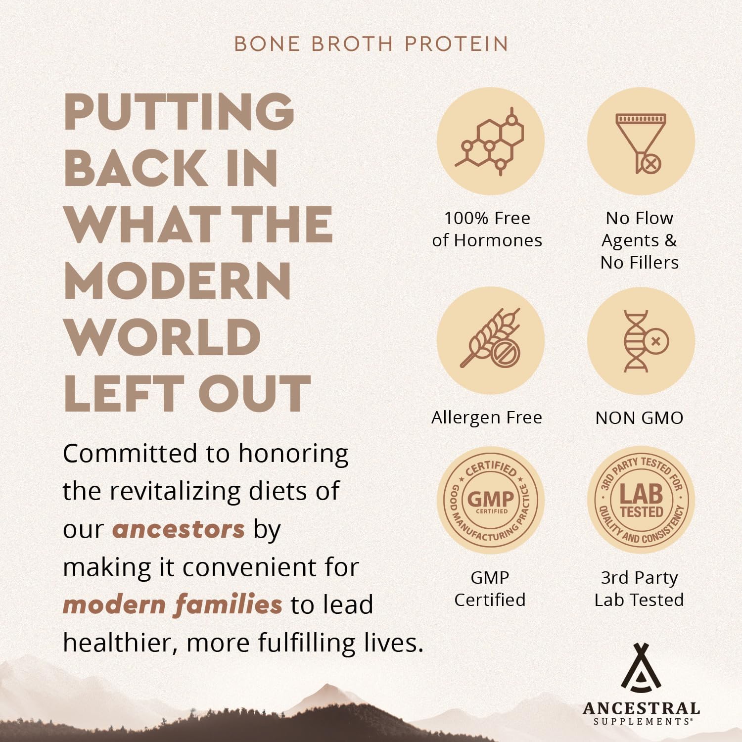 Grass Fed Vanilla Protein Powder with Beef Bone Broth, Organ Meats & Mushrooms for Gut Health - 20g Protein, 30 Day Supply